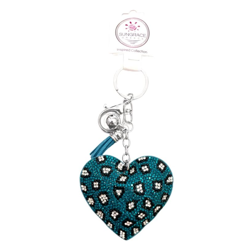 Μπρελόκ Strass Καρδιά Λεοπάρ Πετρόλ