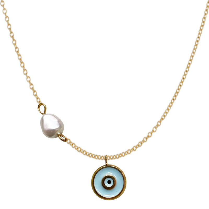 Κολιέ Stainless Steel Μάτι Πέρλα Γαλάζιο