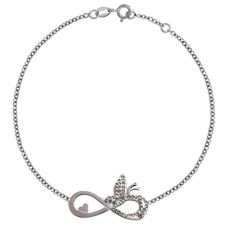 Βραχιόλι Stainless Steel Άπειρο με Strass και Πεταλούδα Ασημί