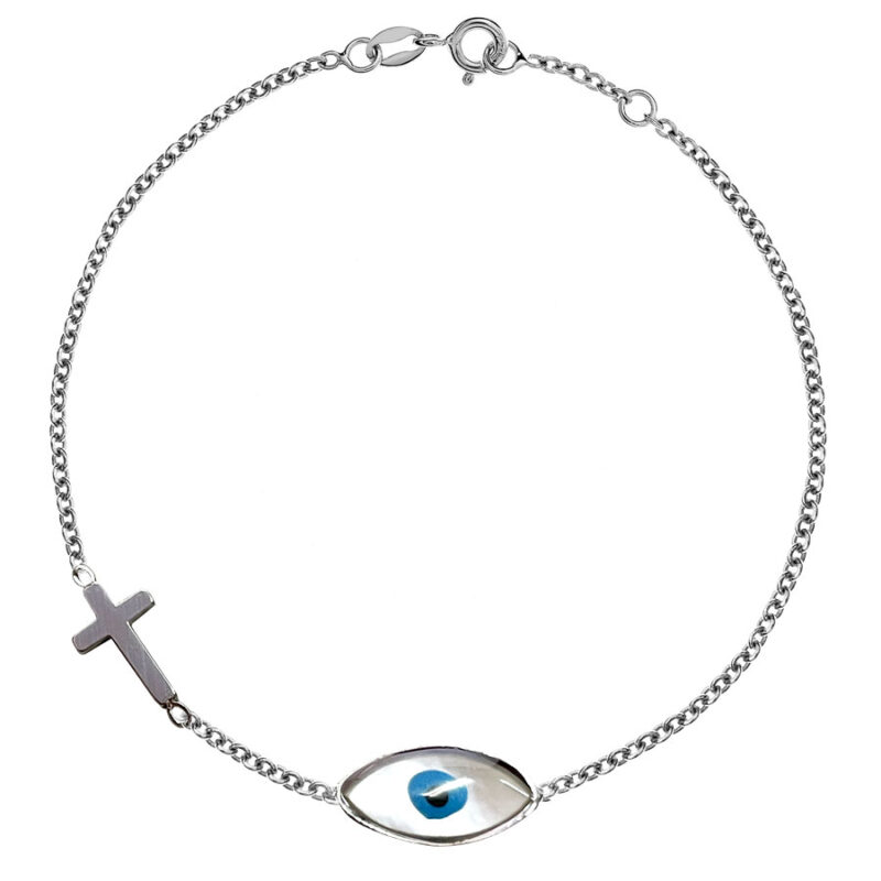 Βραχιόλι Stainless Steel Μάτι Οβάλ με Σταυρό Ασημί