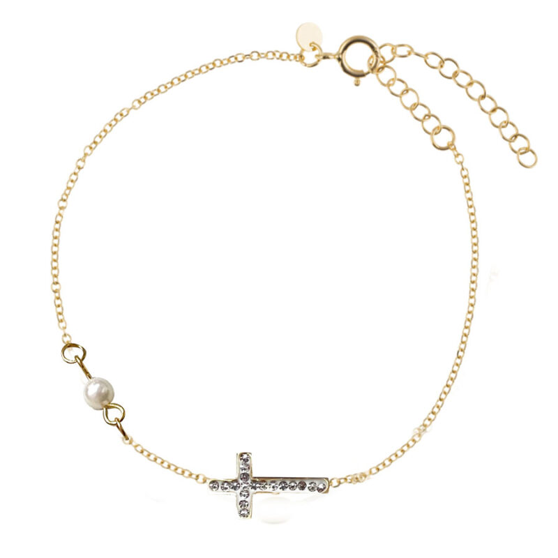 Βραχιόλι Stainless Steel Σταυρός και Πέρλα Χρυσό