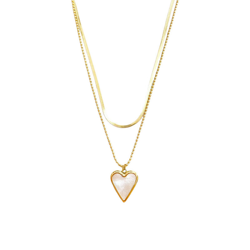 Κολιέ Stainless Steel Διπλό Καρδιά με Φίλντισι