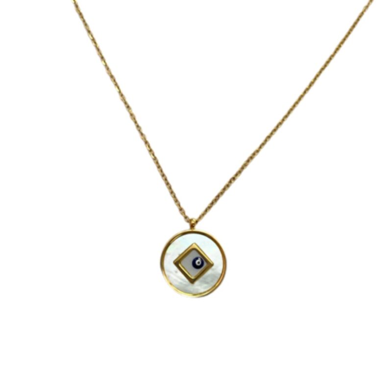 Κολιέ Stainless Steel Στρογγυλό με Τετράγωνο Μάτι Φίλντισι Χρυσό