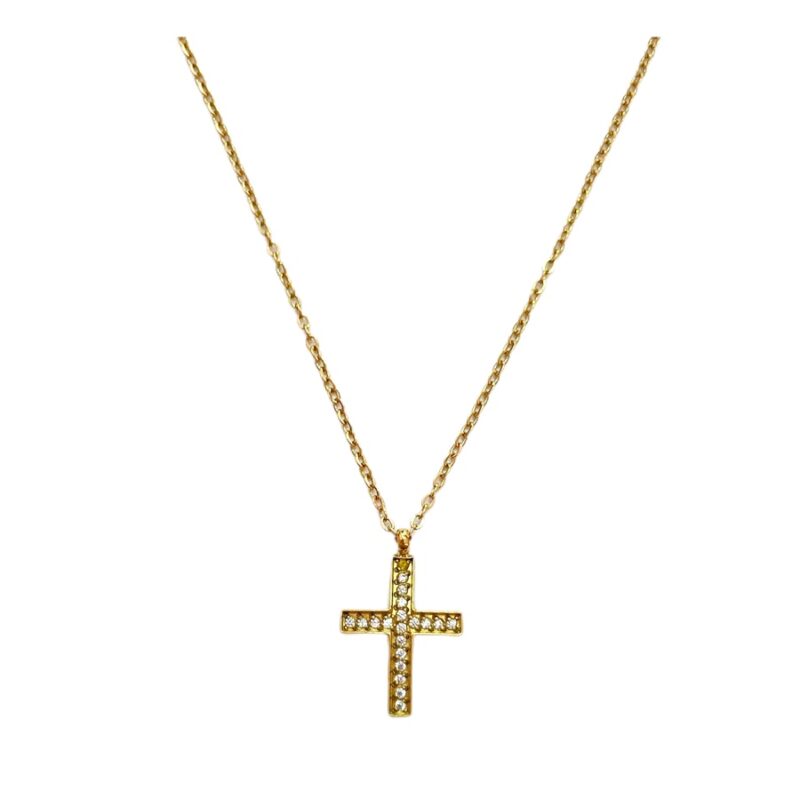 Κολιέ Stainless Steel Σταυρός Χωνευτά Strass Χρυσό