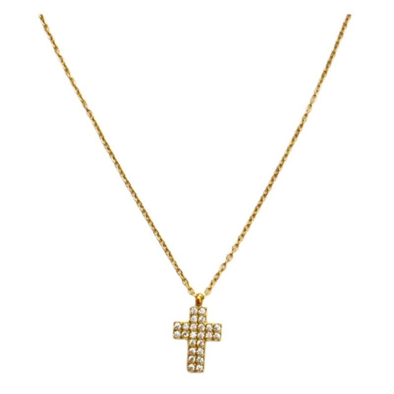 Κολιέ Stainless Steel Σταυρός Ορθοκανονικός Strass Χρυσό