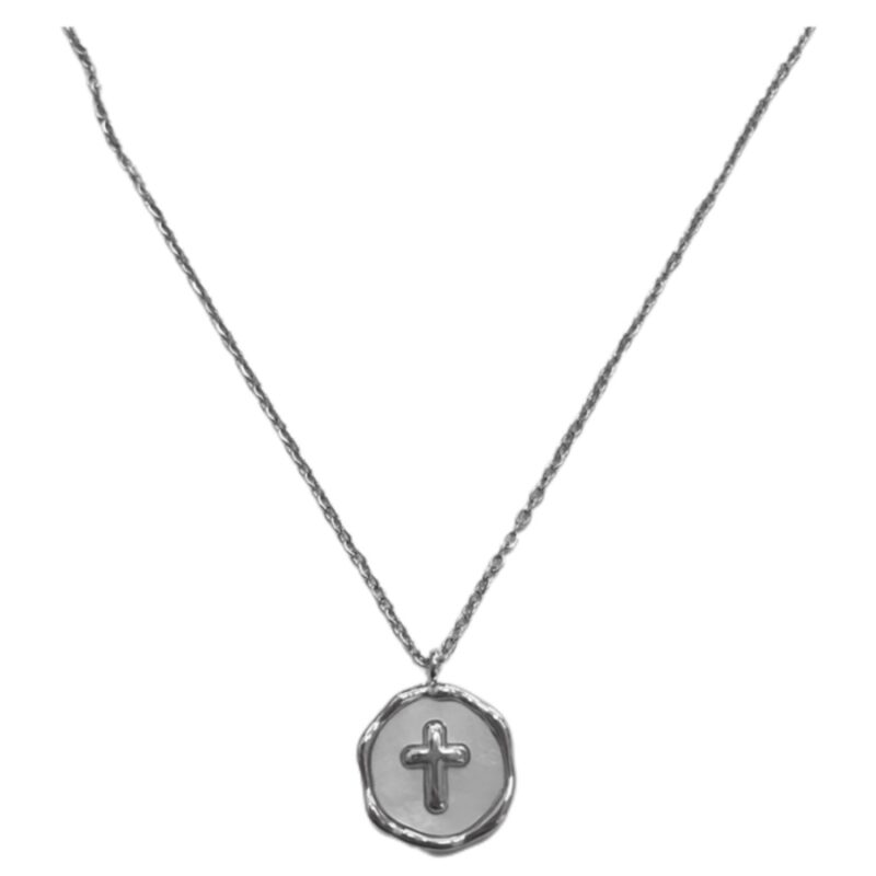 Κολιέ Stainless Steel Σταυρός Φίλντισι Ασημί