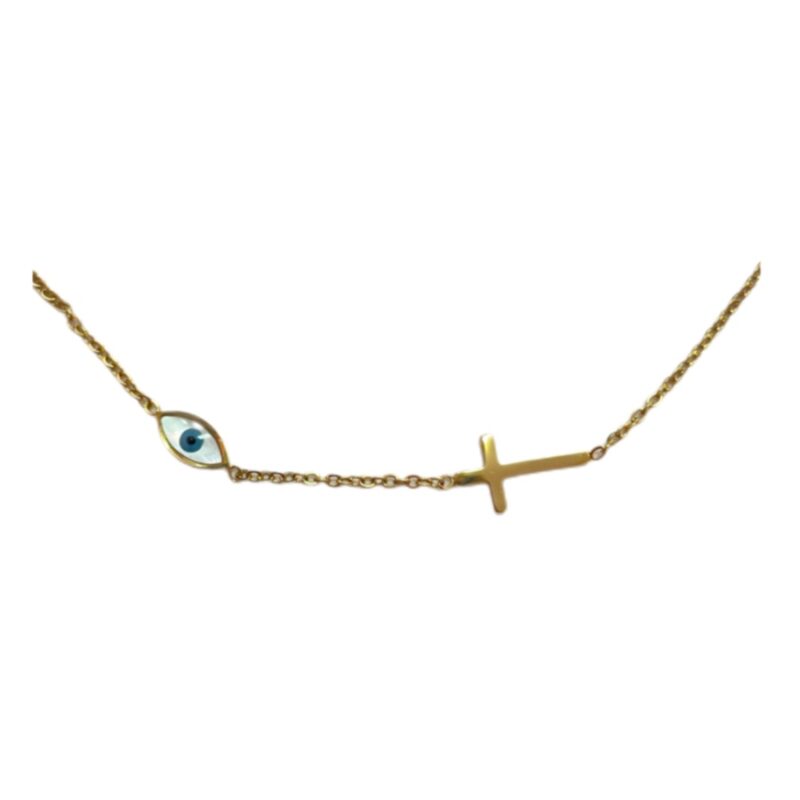 Κολιέ Stainless Steel Σταυρός Ματάκι Οβάλ Χρυσό