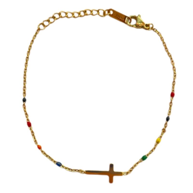 Βραχιόλι Stainless Steel Σταυρός Χρωματιστό Χρυσό