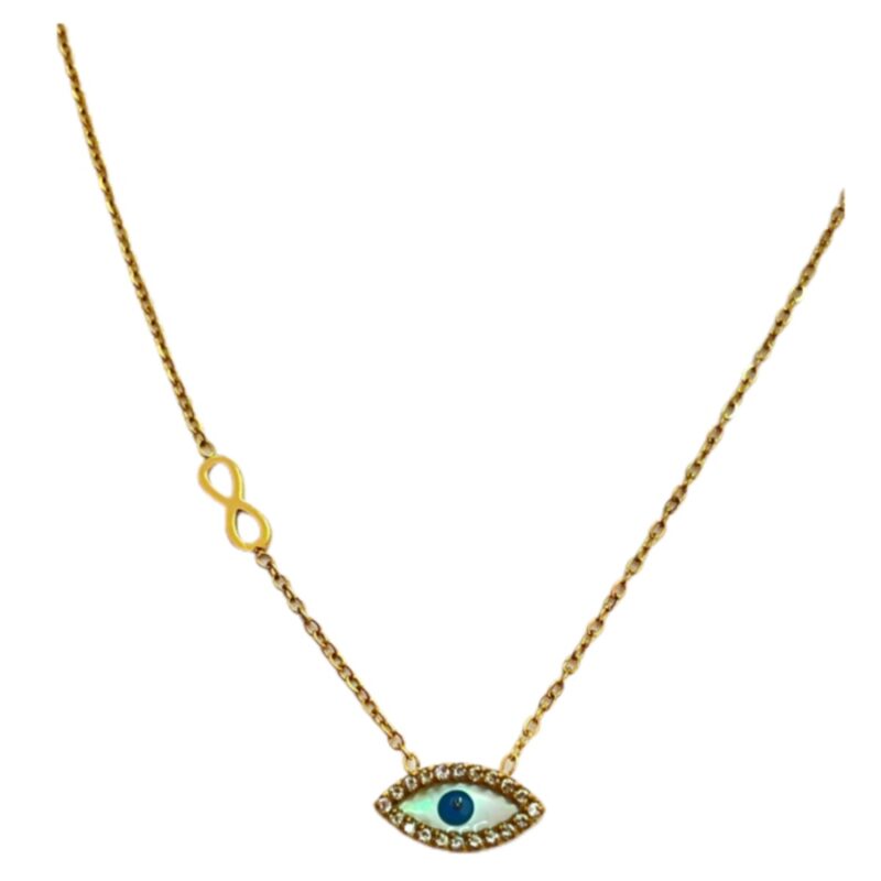 Κολιέ Stainless Steel Οβάλ Μάτι με Σταυρό Strass Χρυσό