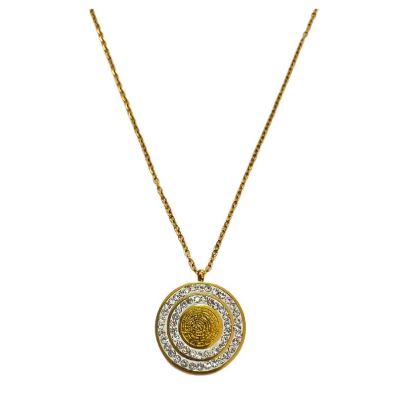 Κολιέ Stainless Steel Δίσκος Φαιστού Strass Χρυσό