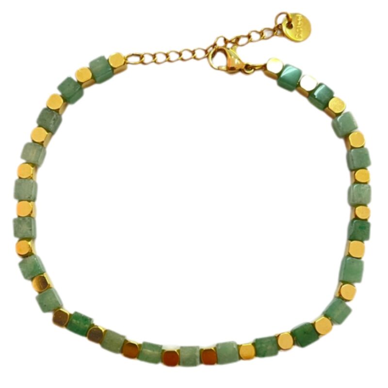 Βραχιόλι Stainless Steel Πέτρες Τετράγωνες Πράσινο