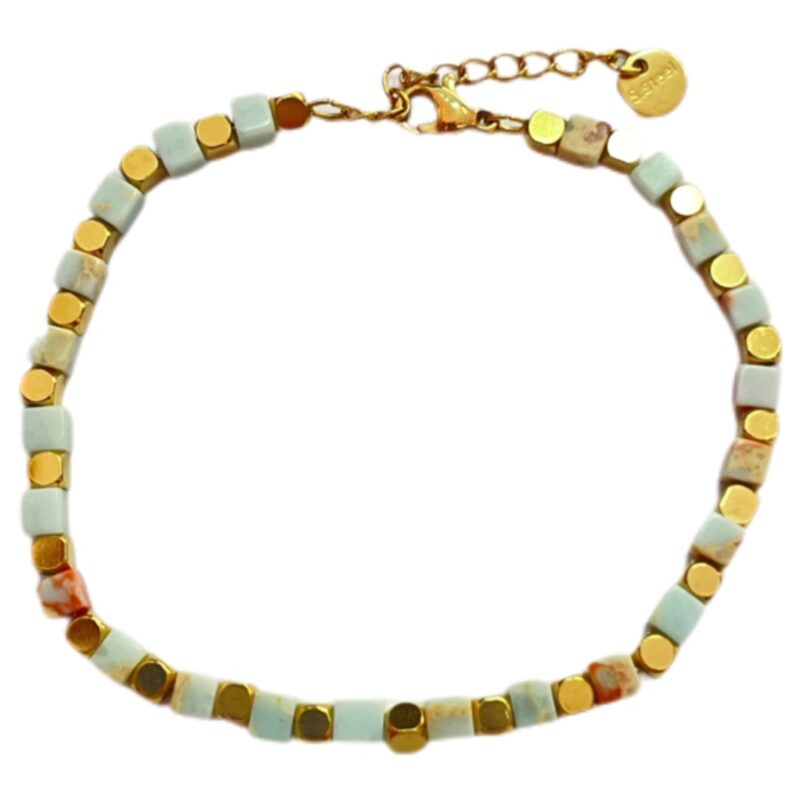 Βραχιόλι Stainless Steel Πέτρες Τετράγωνες Γαλάζιο