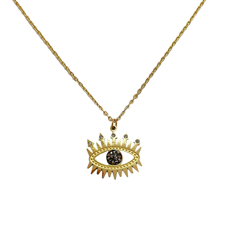 Κολιέ Stainless Steel Μάτι Βλεφαρίδες Μαύρο Strass