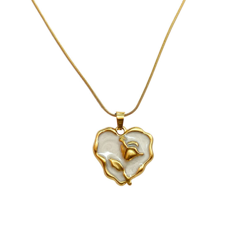 Κολιέ Stainless Steel Καρδιά Λουλούδι