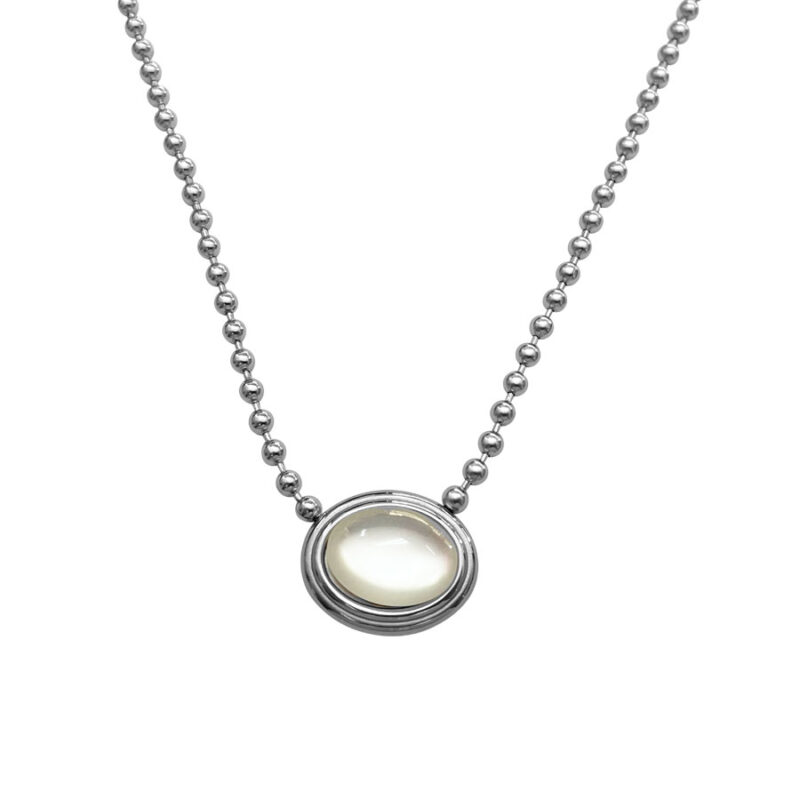 Κολιέ Stainless Steel Vintage Οβάλ Οριζόντιο Λευκό