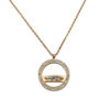 Κολιέ Stainless Steel Κύκλος Strass και Οβάλ Κεντρικό Ροζ Χρυσό Ασημί