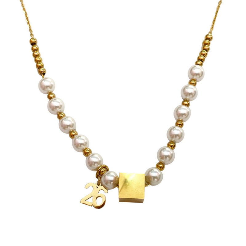 Κολιέ Stainless Steel Κύβος Πέρλα Χρονιά