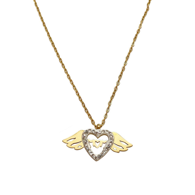 Κολιέ Stainless Steel Καρδιά με Φτερά