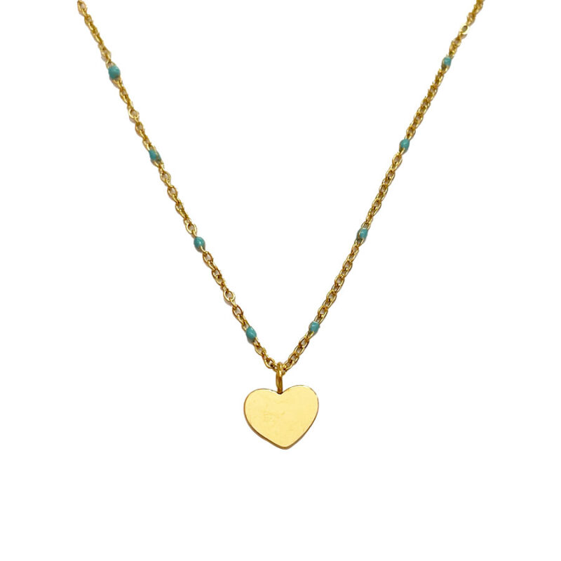 Κολιέ Stainless Steel Καρδιά Μπλε Μπάλες στην Αλυσίδα Χρυσό