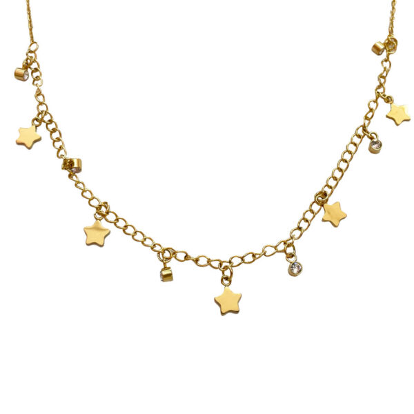 Κολιέ Stainless Steel Αστεράκια Strass Χρυσό
