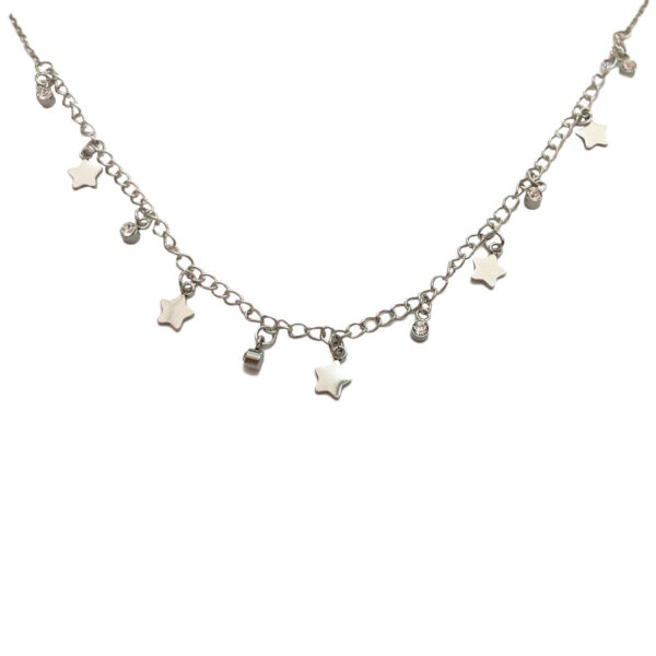 Κολιέ Stainless Steel Αστεράκια Strass Ασημί