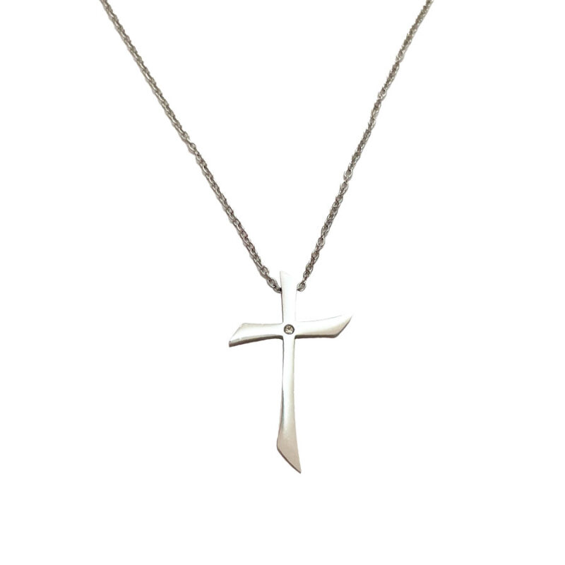 Κολιέ Stainless Steel Σταυρός Minimal Κομμένες Γωνίες Ασημί