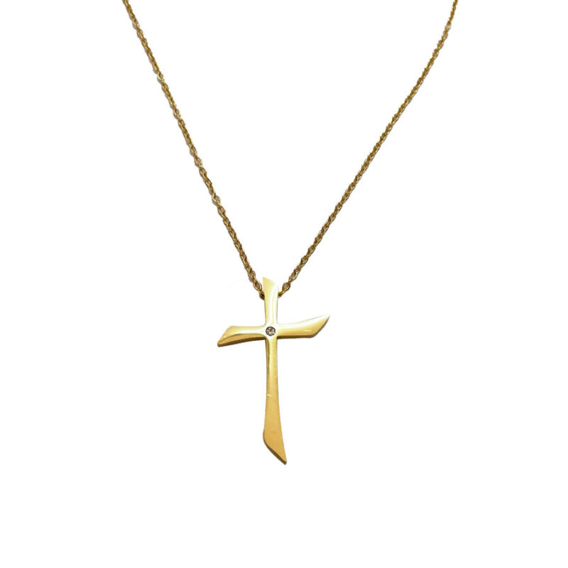 Κολιέ Stainless Steel Σταυρός Minimal Κομμένες Γωνίες Χρυσό