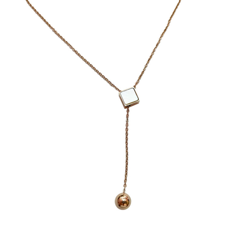 Κολιέ Stainless Steel Κύβος-Μπίλια Διπλής Όψης