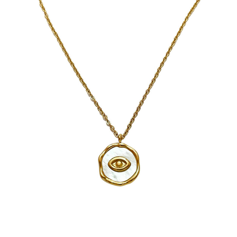 Κολιέ Stainless Steel Στρογγυλό Φίλντισι με Οβάλ Μάτι