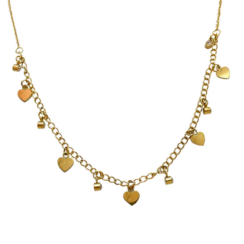 Κολιέ Stainless Steel Καρδιές Strass Χρυσό