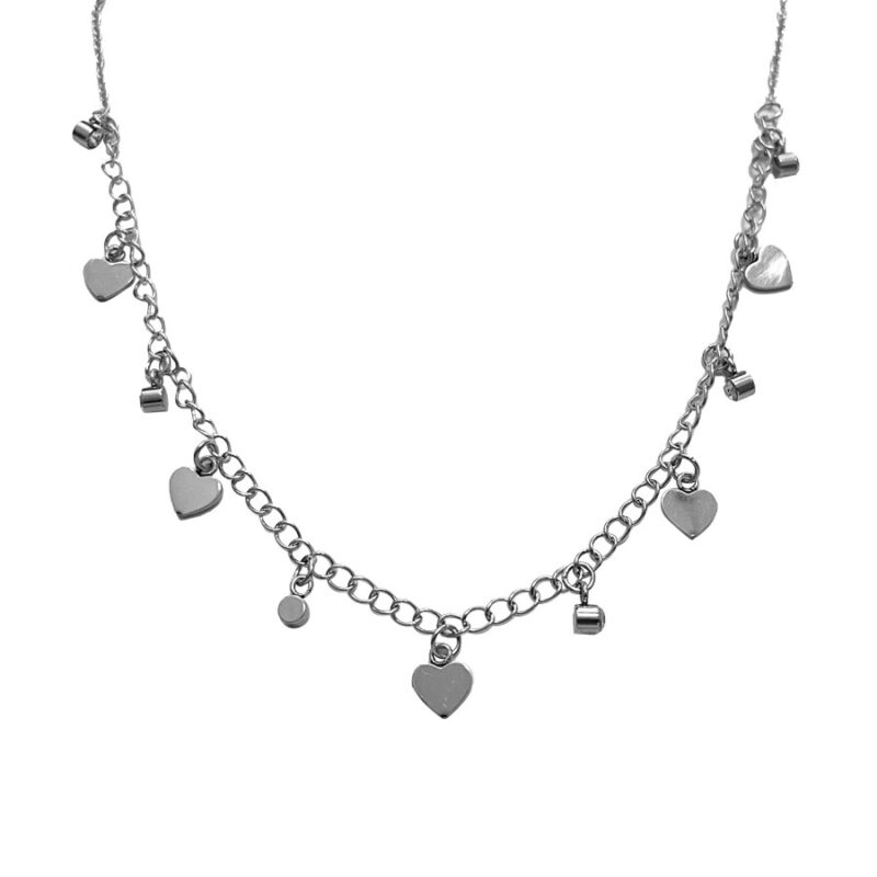 Κολιέ Stainless Steel Καρδιές Strass Ασημί