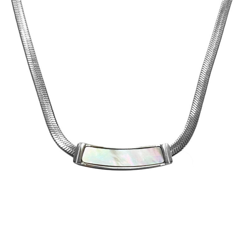 Κολιέ Stainless Steel Φίλντισι Ορθογώνιο Ασημί