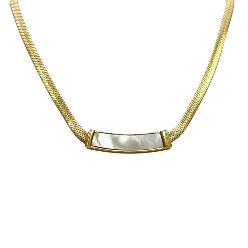 Κολιέ Stainless Steel Φίλντισι Ορθογώνιο Χρυσό