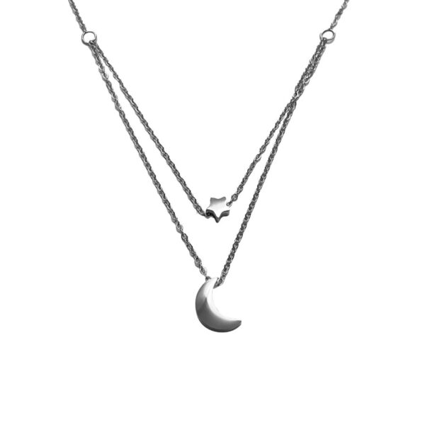 Κολιέ Stainless Steel Αστέρι Φεγγάρι Ασημί