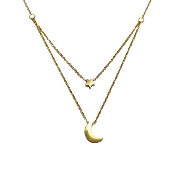 Κολιέ Stainless Steel Αστέρι Φεγγάρι Χρυσό