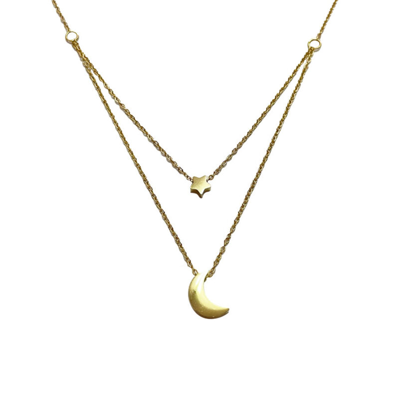 Κολιέ Stainless Steel Αστέρι Φεγγάρι Χρυσό