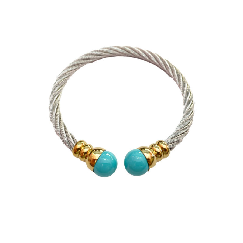 Χειροπέδα Stainless Steel Πλεκτή Μπλε Πέτρα