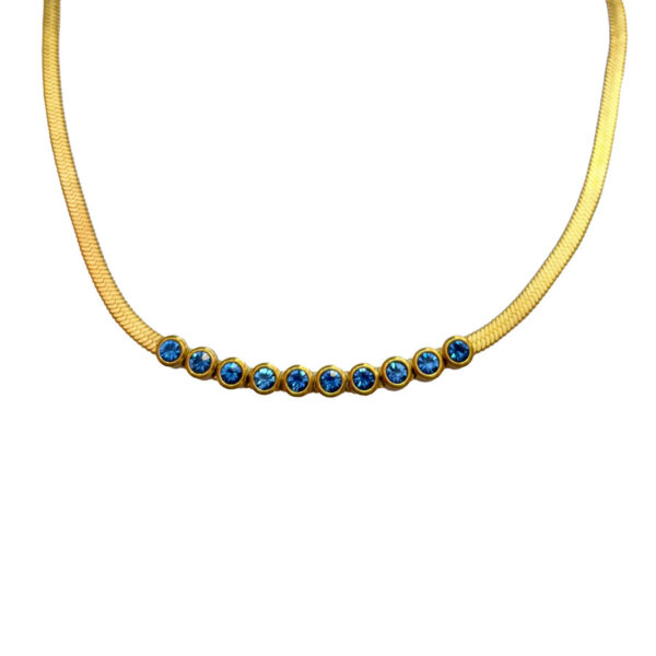 SUN-0000419-(1) Κολιέ Stainless Steel 10 Strass Μπλε