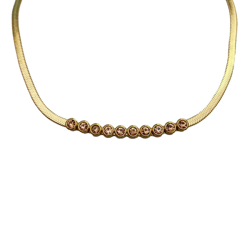 Κολιέ Stainless Steel 10 Strass Ροζ