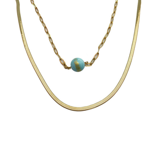 Κολιέ Stainless Steel Απλό Αλυσίδα Μπίλια Μπλε