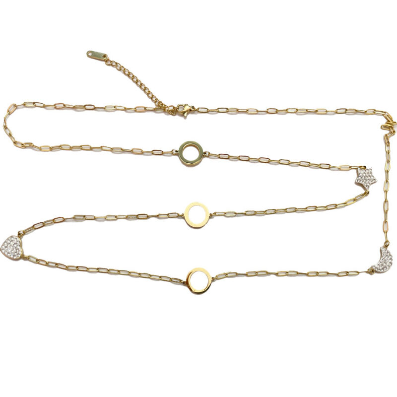 Κολιέ Stainless Steel Καρδιά-Φεγγάρι-Αστέρι Μακρύ