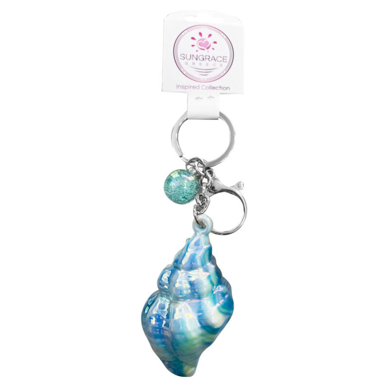 Μπρελόκ Γυάλινο Perl Seashell Striped Μπλε