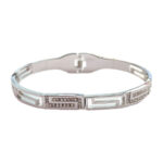 Χειροπέδα Stainless Steel Ορθογώνιο Μέανδρος Strass Εναλλάξ Ασημί