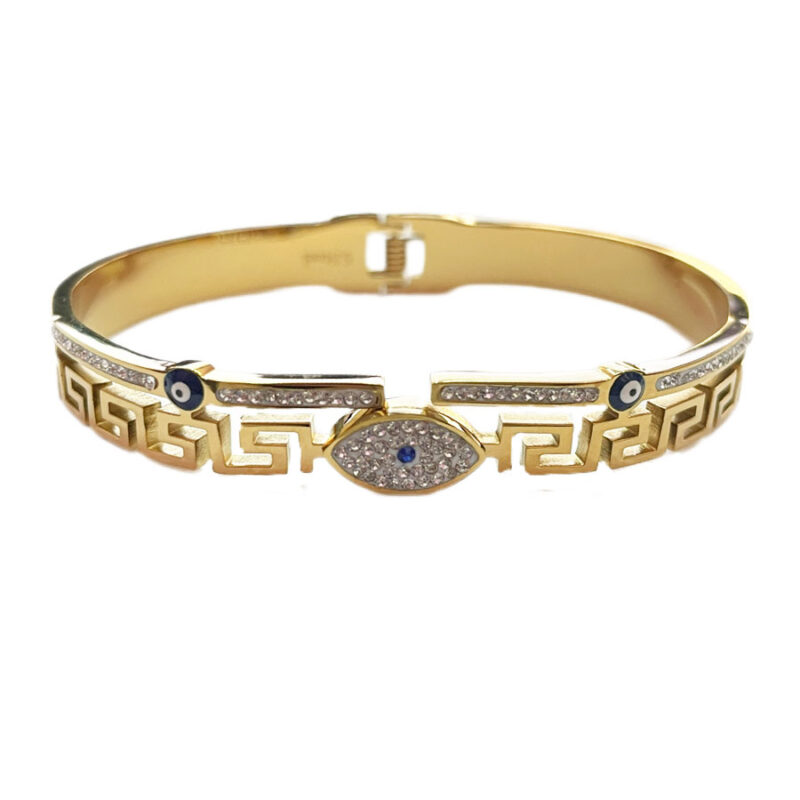 Χειροπέδα Stainless Steel Μέανδρος Μάτι Οβάλ και 2 Μικρά Χρυσό