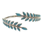 Χειροπέδα Stainless Steel Κλαδί Ελιάς με Υγρό Γυαλί Μπλε