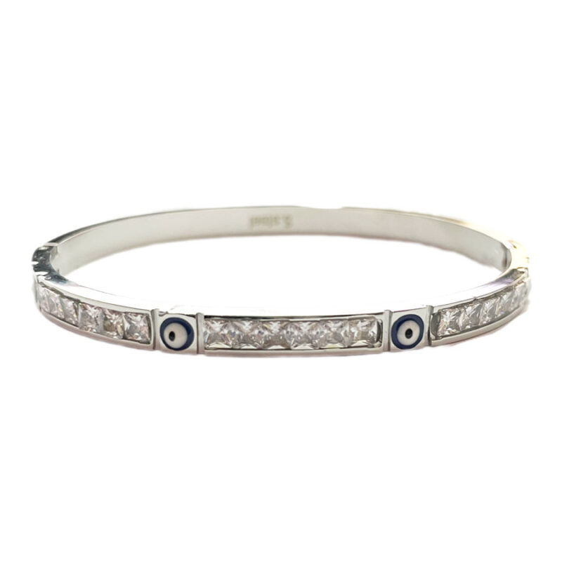 Χειροπέδα Stainless Steel Τετράγωνα Ματάκια και Strass Ασημί